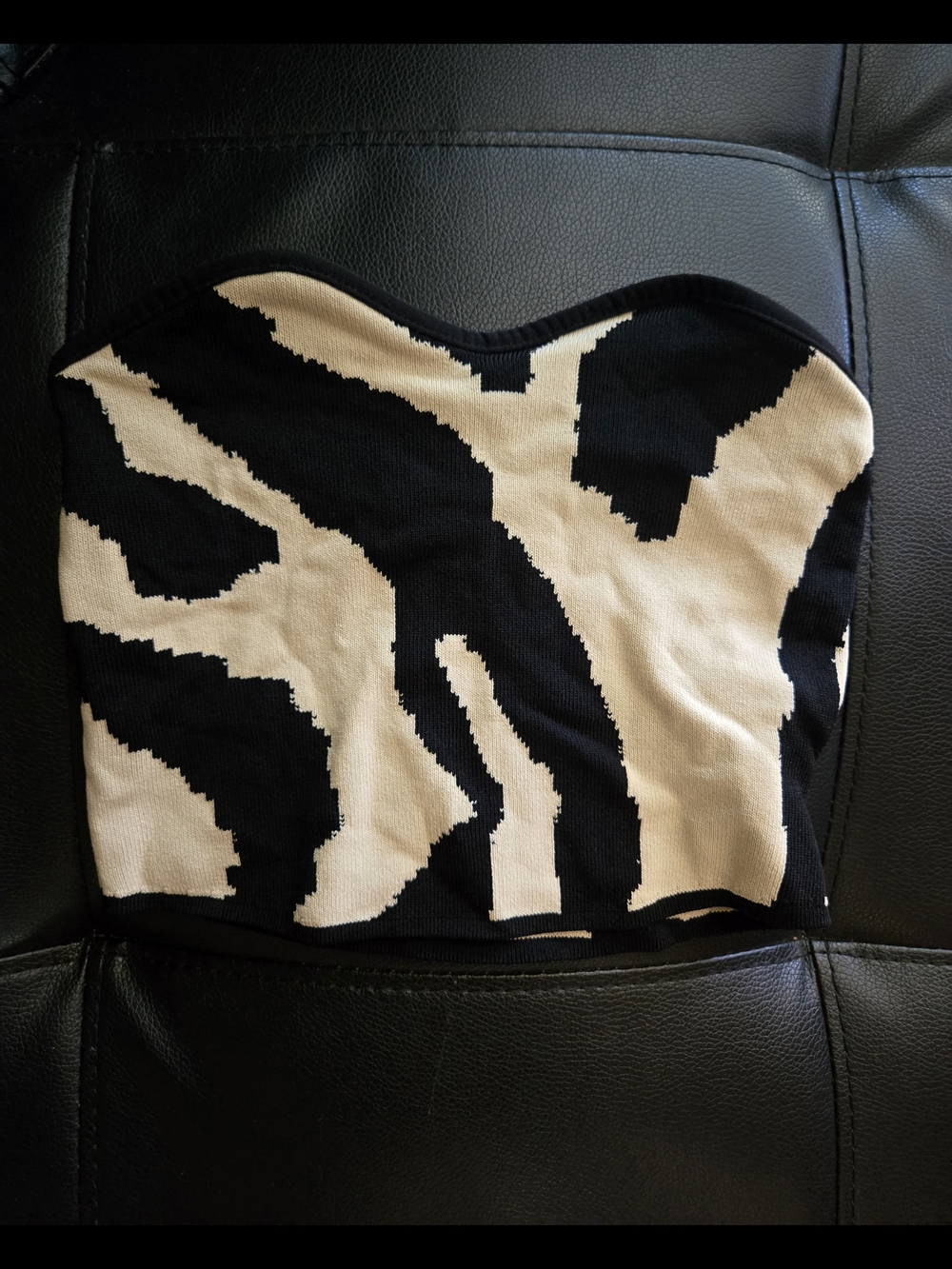Strapless Zebra-Print Knit Tube Top - Black & Cream